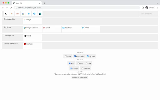 BNTP: Bookmarks in New Tab Page ڈاؤن لوڈ کریں – تیز اور منظم - Screenshot 1