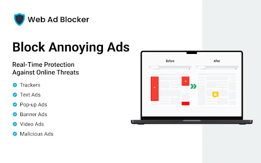 Web Ad Blocker ڈاؤن لوڈ کریں – پریشان کن اشتہارات اور ٹریکرز کو روکیں - Screenshot 1