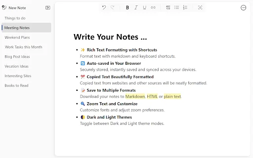 Notebook: Quick and Simple Notes ڈاؤن لوڈ کریں – بہترین نوٹ ٹیکنگ ایکسٹینشن - Screenshot 1