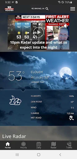 WWBT First Alert Weather ڈاؤن لوڈ کریں – درست موسم کی پیشن گوئی - Screenshot 1